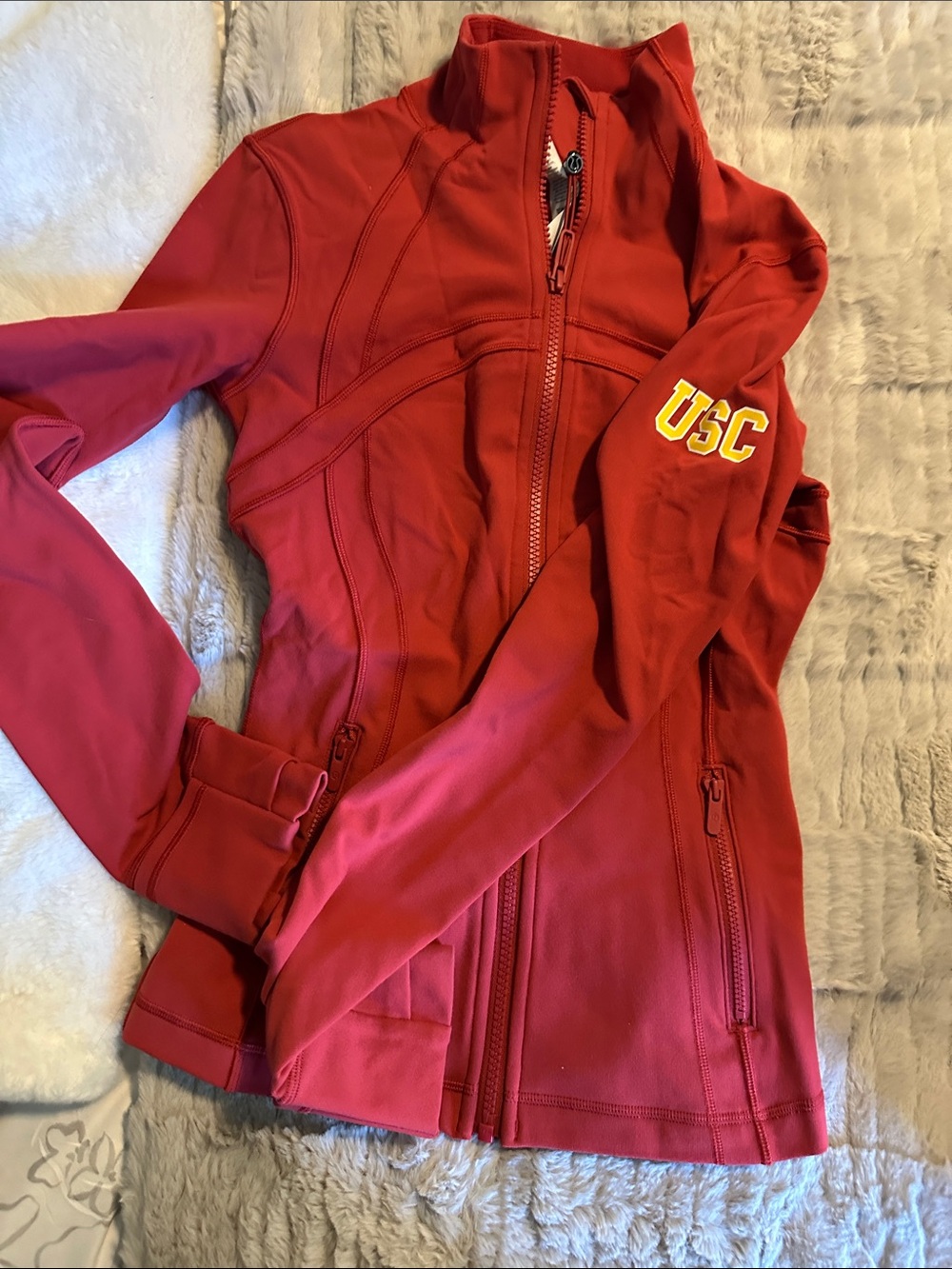 lululemon athletica define Women's Red Zip-Up Utility Jacket with USC Patch